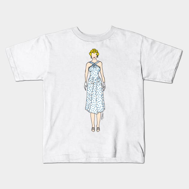 Blue Polkadot Dress Kids T-Shirt by notsniwart